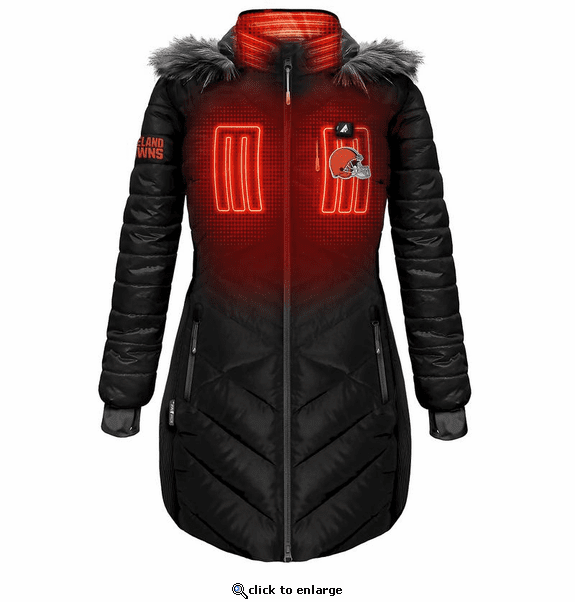 ActionHeat Cleveland Browns 5V Women's Long Puffer Battery Heated Jacket