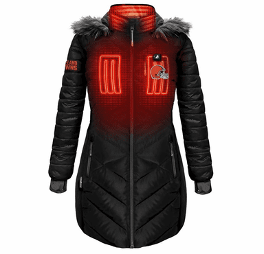 ActionHeat Cleveland Browns 5V Women's Long Puffer Battery Heated Jacket