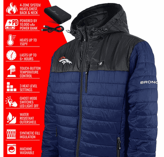 ActionHeat Denver Broncos 5V Men's Colorblock Puffer Battery Heated Jacket