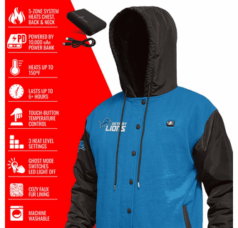 ActionHeat Detroit Lions 5V Battery Heated Varsity Jacket