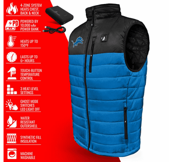 ActionHeat Detroit Lions 5V Men's Colorblock Puffer Battery Heated Vest