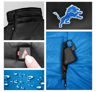 ActionHeat Detroit Lions 5V Men's Colorblock Puffer Battery Heated Vest