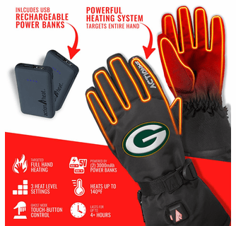 ActionHeat Green Bay Packers 5V Battery Heated Gloves