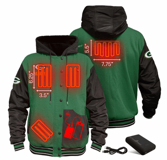 ActionHeat Green Bay Packers 5V Battery Heated Varsity Jacket