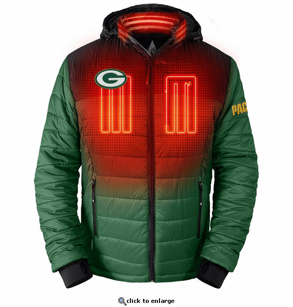 ActionHeat Green Bay Packers 5V Men's Colorblock Puffer Battery Heated Jacket