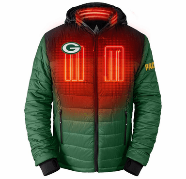 ActionHeat Green Bay Packers 5V Men's Colorblock Puffer Battery Heated Jacket