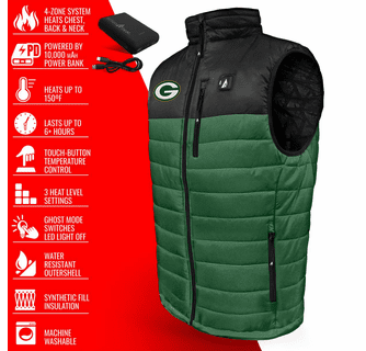 ActionHeat Green Bay Packers 5V Men's Colorblock Puffer Battery Heated Vest