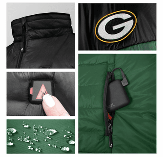 ActionHeat Green Bay Packers 5V Men's Colorblock Puffer Battery Heated Vest