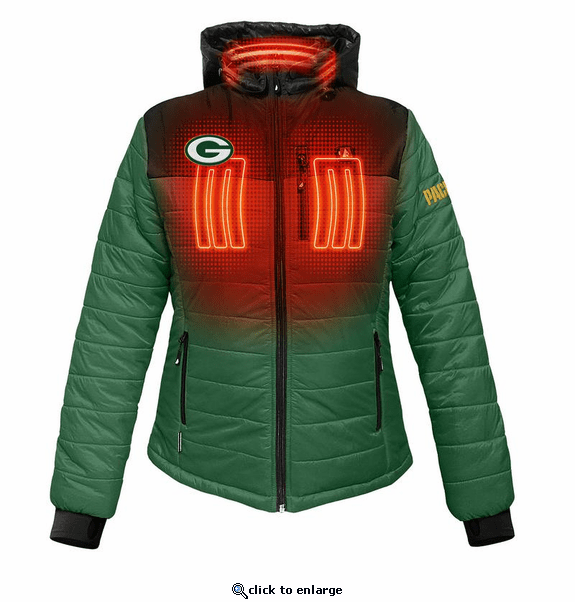 ActionHeat Green Bay Packers 5V Women's Colorblock Puffer Battery Heated Jacket