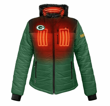 ActionHeat Green Bay Packers 5V Women's Colorblock Puffer Battery Heated Jacket