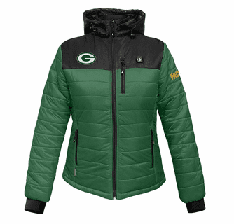 ActionHeat Green Bay Packers 5V Women's Colorblock Puffer Battery Heated Jacket