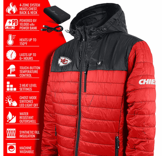 ActionHeat Kansas City Chiefs 5V Men's Colorblock Puffer Battery Heated Jacket