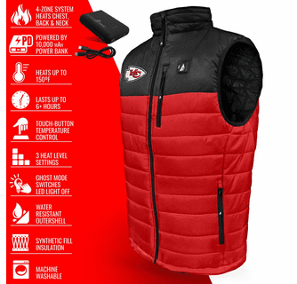 ActionHeat Kansas City Chiefs 5V Men's Colorblock Puffer Battery Heated Vest