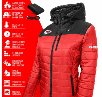 ActionHeat Kansas City Chiefs 5V Women's Colorblock Puffer Battery Heated Jacket
