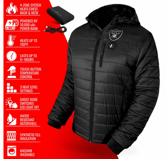 ActionHeat Las Vegas Raiders 5V Men's Puffer Battery Heated Jacket