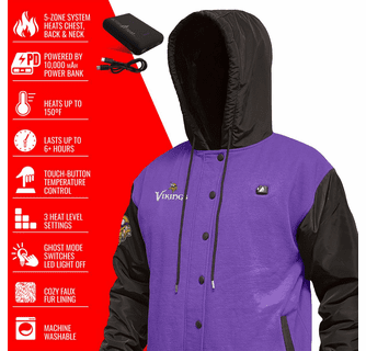ActionHeat Minnesota Vikings 5V Battery Heated Varsity Jacket