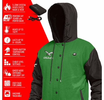 ActionHeat Philadelphia Eagles 5V Battery Heated Varsity Jacket