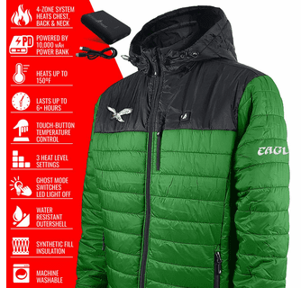 ActionHeat Philadelphia Eagles 5V Men's Colorblock Puffer Battery Heated Jacket
