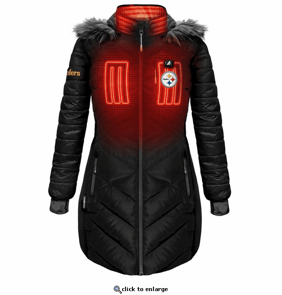 ActionHeat Pittsburgh Steelers 5V Women's Long Puffer Battery Heated Jacket