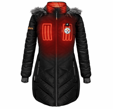 ActionHeat Pittsburgh Steelers 5V Women's Long Puffer Battery Heated Jacket