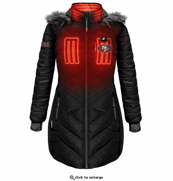 ActionHeat San Francisco 49ers 5V Women's Long Puffer Battery Heated Jacket