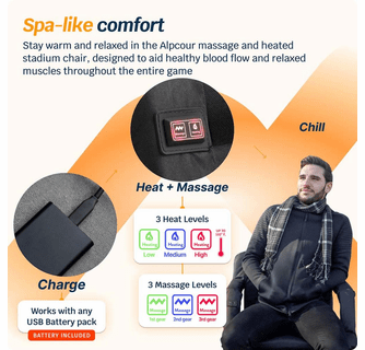 Alpcour Premium Reclining Heated Massage Stadium Seat with Armrests - Wide/Black