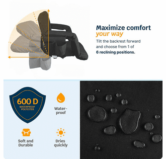 Alpcour Premium Reclining Heated Massage Stadium Seat with Armrests - Wide/Black