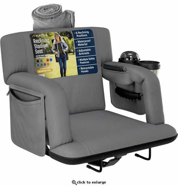 Alpcour Premium Reclining Stadium Seat with Armrests and Side Pockets - Wide