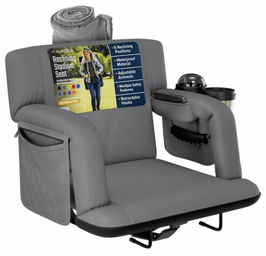 Alpcour Premium Reclining Stadium Seat with Armrests and Side Pockets - Wide