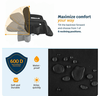 Alpcour Reclining Heated Massage Stadium Seat with Armrests - Wide/Black