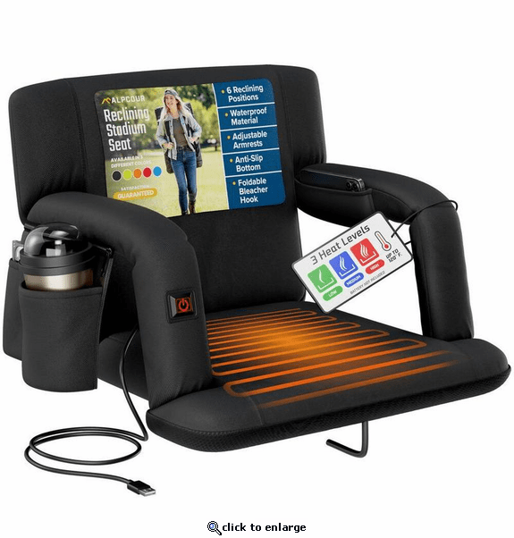 Alpcour Reclining Heated Stadium Seat with Armrests - Wide
