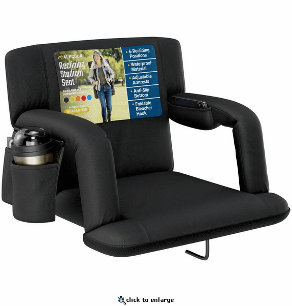 Alpcour Reclining Stadium Seat with Armrests and Side Pockets - Wide