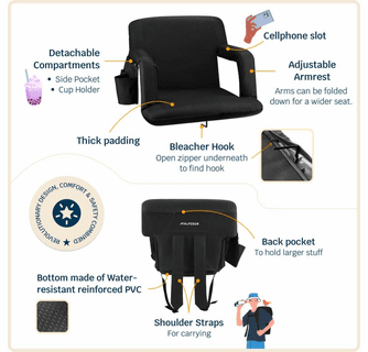 Alpcour Reclining Stadium Seat with Armrests and Side Pockets - X-Wide