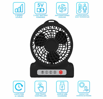 Alphacool 4" Rechargeable Personal Fan - Portable Cooling Fan for Home and Outdoors