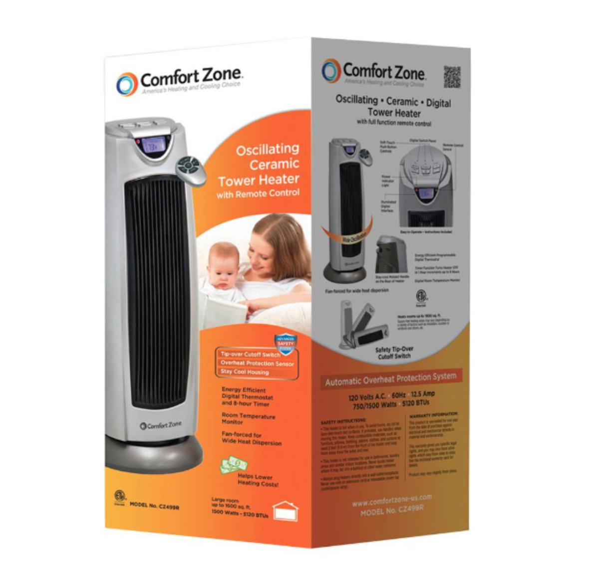 Comfort Zone CZ499R Ceramic Electric Tower Fan-Forced Heater - My Cooling  Store