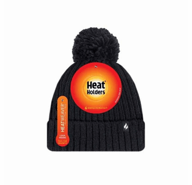 Heat Holders Women's Arden Ribbed Knit Roll Up Hat with Pom Pom (Grey)