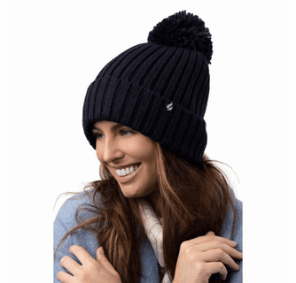 Heat Holders Women's Arden Ribbed Knit Roll Up Hat with Pom Pom (Grey)