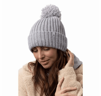 Heat Holders Women's Arden Ribbed Knit Roll Up Hat with Pom Pom (Grey)