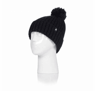 Heat Holders Women's Arden Ribbed Knit Roll Up Hat with Pom Pom (Grey)