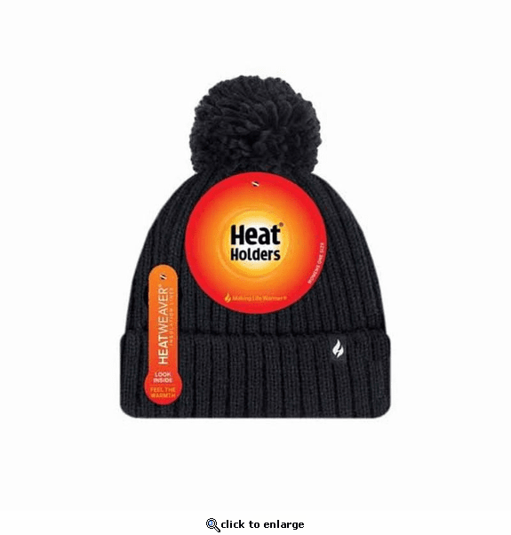 Heat Holders Women's Arden Ribbed Knit Roll Up Hat with Pom Pom (Grey)