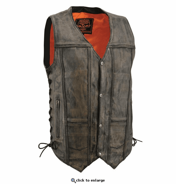 Milwaukee Leather Men's Brown Distressed 10 Pocket Vest