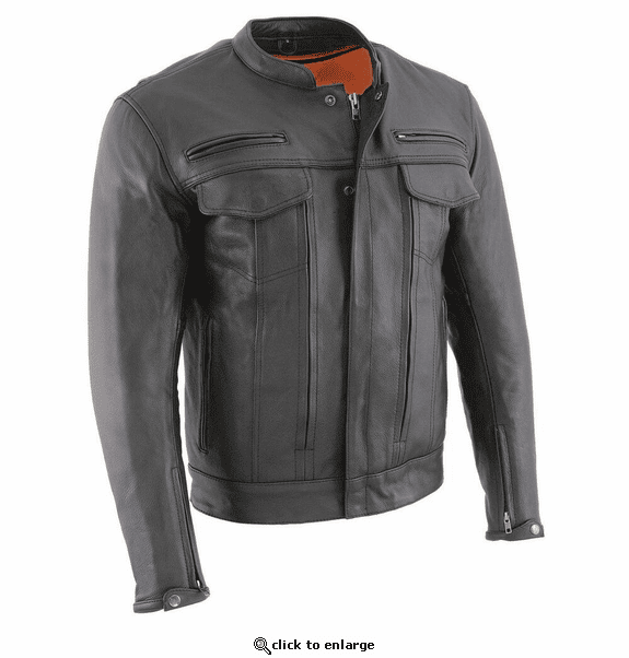 Milwaukee Leather Men's Cool-Tec Real Leather Scooter Style Motorcycle Jacket with Utility Pockets