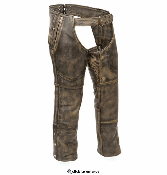 Milwaukee Leather Men's Distressed Brown Four Pocket Thermal Lined Chap