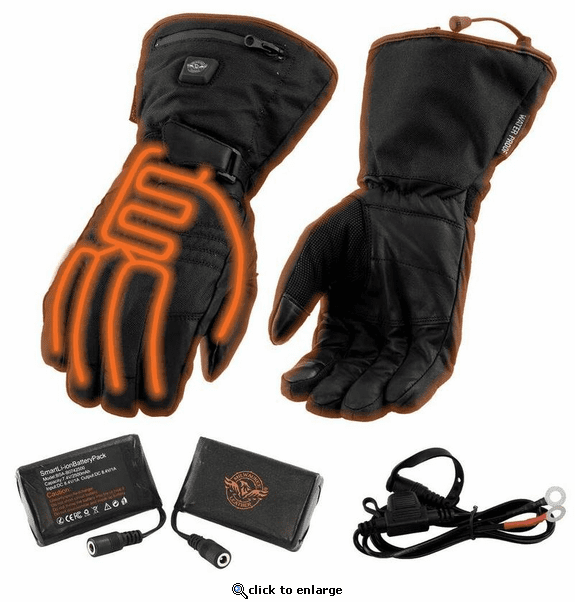 Milwaukee Leather Men's Heated Leather/Textile Winter Gloves with Battery/Harness Wire and i-Touch