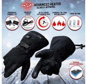 Milwaukee Leather Men's Heated Leather/Textile Winter Gloves with Battery/Harness Wire and i-Touch