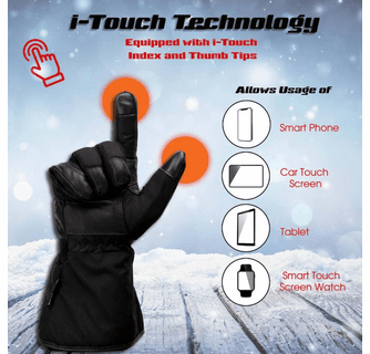Milwaukee Leather Men's Heated Leather/Textile Winter Gloves with Battery/Harness Wire and i-Touch