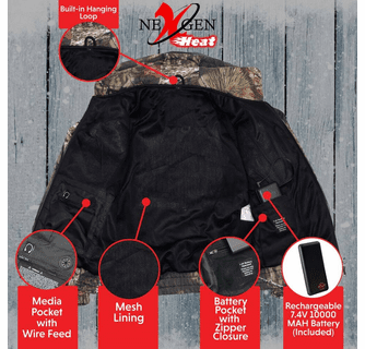 Nexgen Heat Men's Camouflaged Heated Zipper Hoodie with Battery