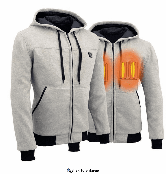 Nexgen Heat Men's Fiery Heated Hoodie Silver Zipper Front Sweatshirt Jacket with Battery Pack