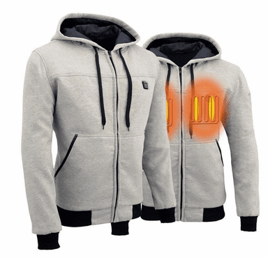 Nexgen Heat Men's Fiery Heated Hoodie Silver Zipper Front Sweatshirt Jacket with Battery Pack