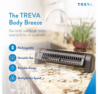 O2 Cool Treva Body Breeze Rechargeable Personal Fan with Wide Cooling Reach - Black